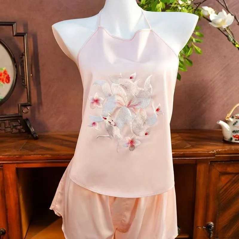 Embroidered Bellyband Shorts Set Retro Chinese Tradition Improve Women Backless Sexy Suspender Pajamas Thin Plus Size Sleepwear R250520
