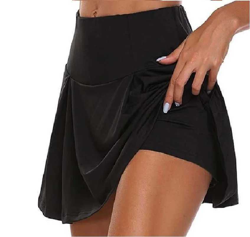 Summer basic womens solid color fake two piece base outdoor golf yoga sports shorts sexy hip lifting fake two piece skirtXJ250520
