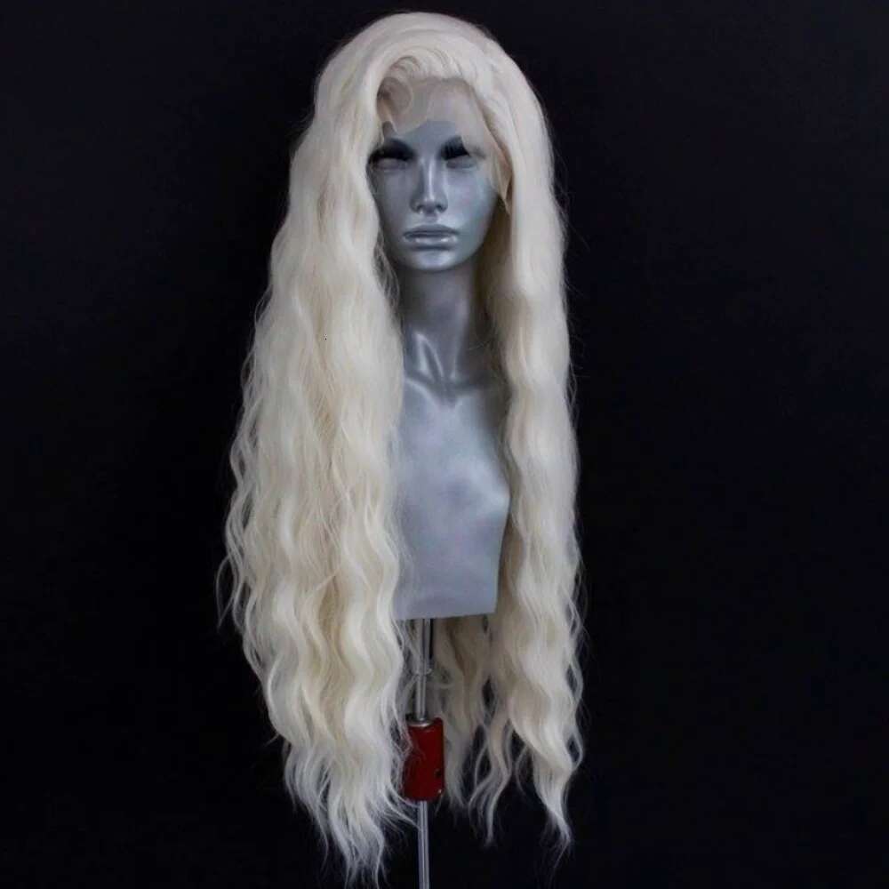 Platinum Blonde Synthetic Front Wigs For Women Long Natural Wave Lace Hair White Black Pink Wig Loose Curl Cosplay