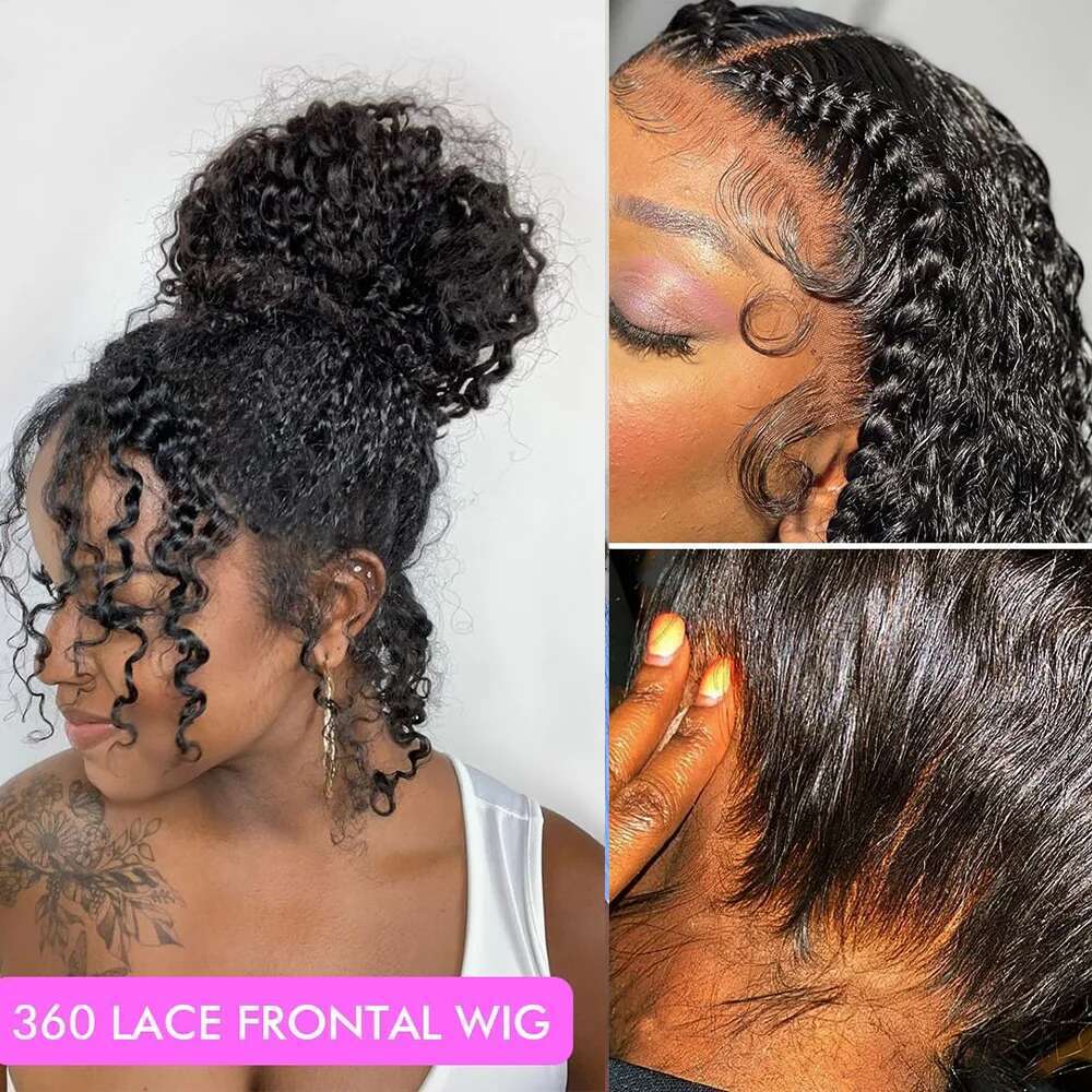 250 Density HD Invisi Strap 360 Full Lace Frontal Kinky Curly 30 inch Black Human Hair Drawstring Snug Water Wig Glueless