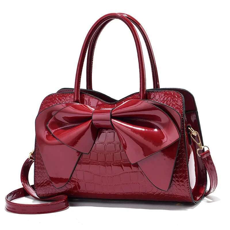 Fashion Bright Face Shopping Bags Women's Bow Shoulder Crossbody Large Capacity Casual Tote Handbag Boston Bag