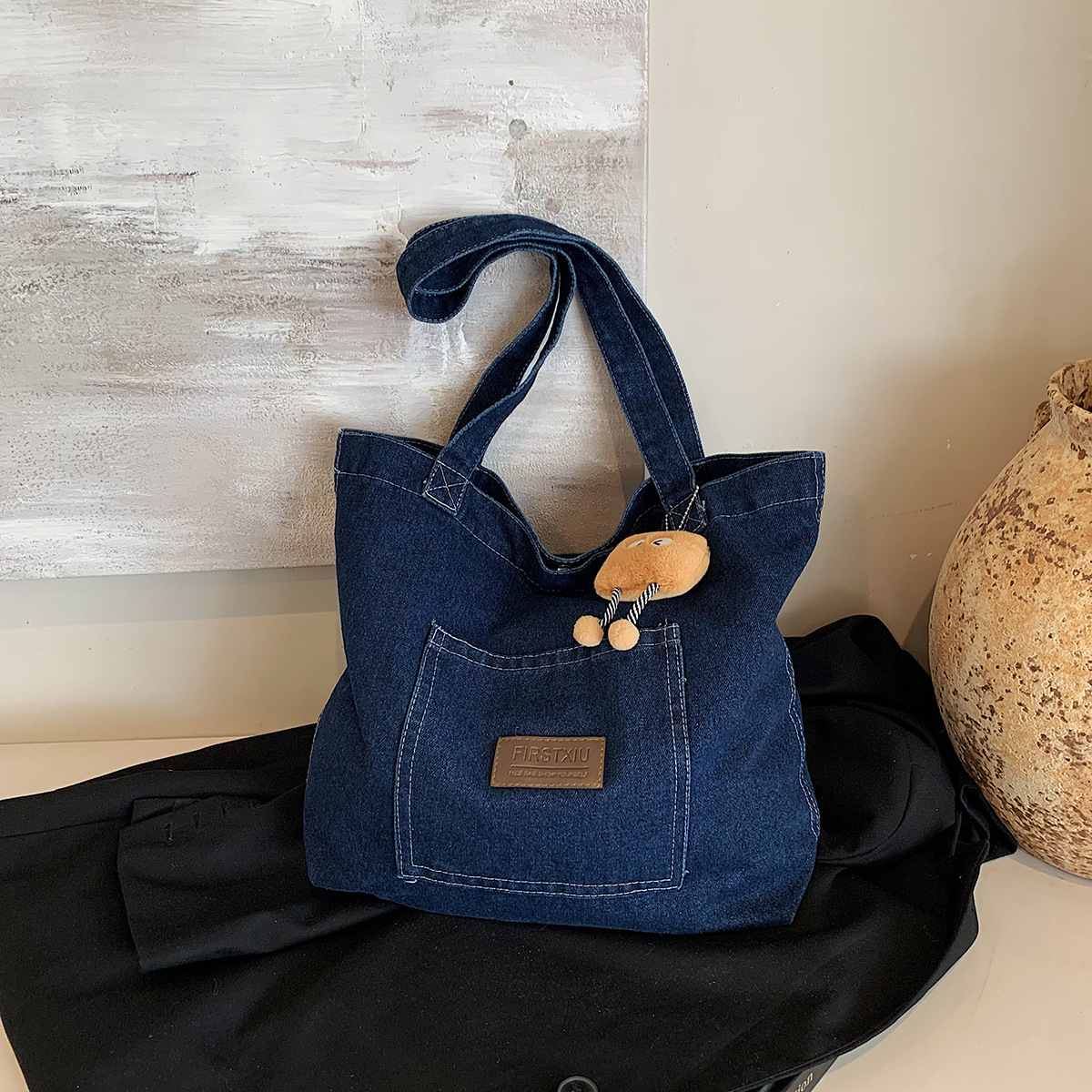 Free Delivery Designer Bag Cowboy Canvas Shoulder For Women Large Capacity Shopping Niche Art Tote Japanese And Korean Casual Versatile
