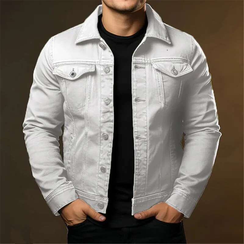 Men's Fashion Casual Jackets Spring Autumn Solid Turn Down Collar Streetwear Jean Outwear Coats Male Daily Denim Jacket Designer