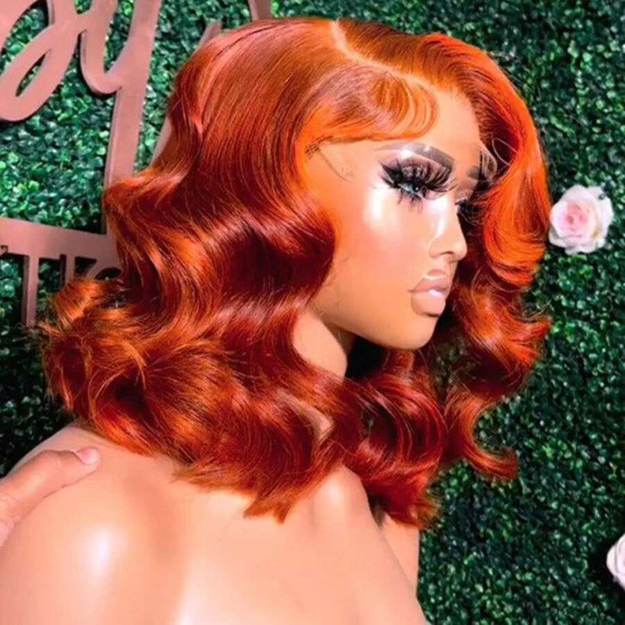 Ginger Orange Front Bone Body Wave 13x4 Human Hair Frontal Wigs Transparent Lace Wig For Women