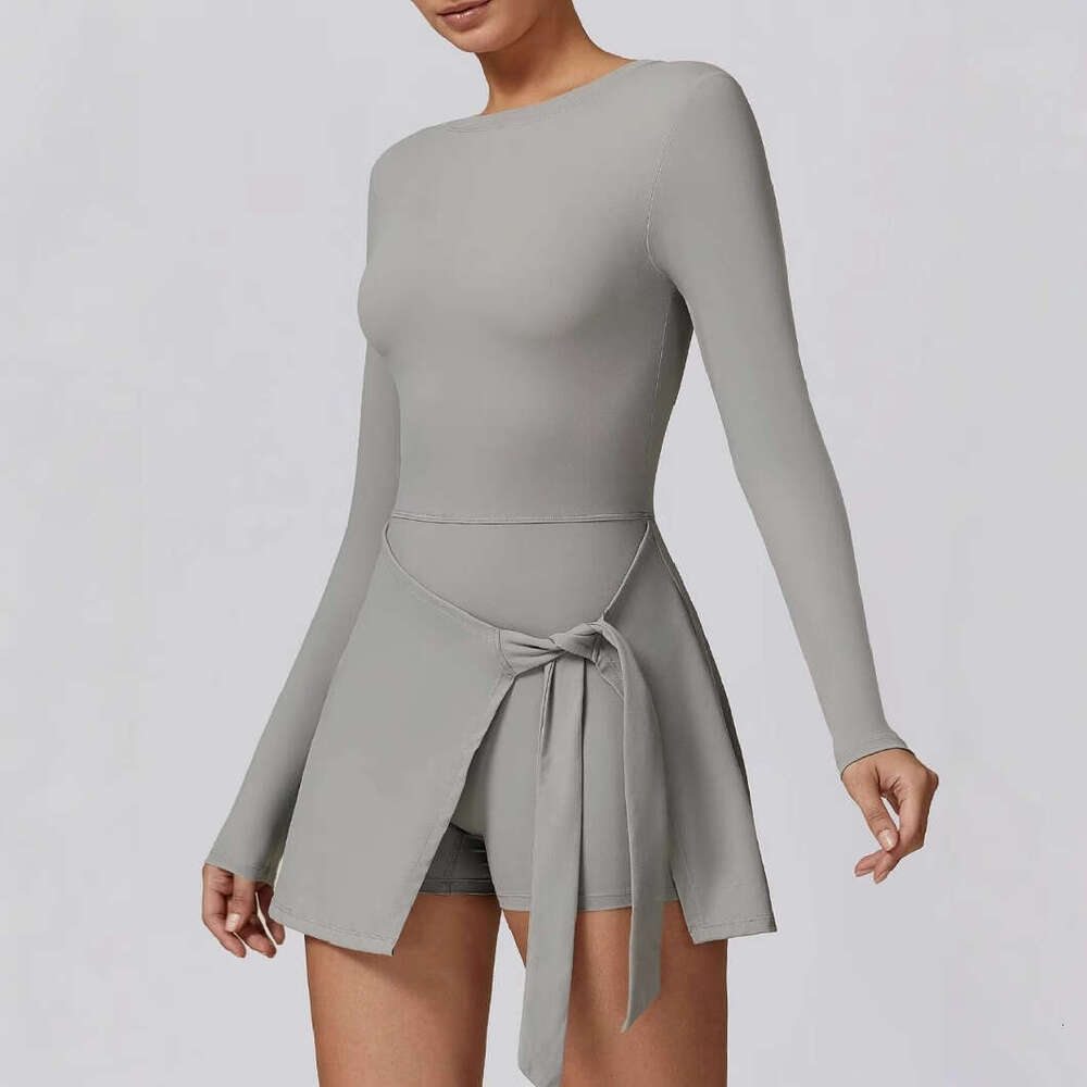 Womens Dress Womandress June Fake Two Anti Glare Tight Fitting Sports Slimming Straps Casual Fitness Beautiful Back Yoga Womens Long Sleeved Tennis Sk
