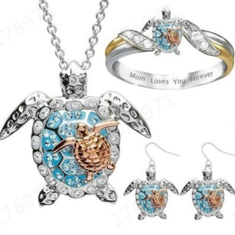 Creative Turtle Two-color Necklace Earrings Ring Set S Sier Weight 8g Inlaid with Moissanite Necklace Daily Wear Birthday Valentine'S Day Women&#