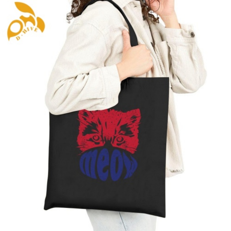 Free shipping.TOP fashion designers customize lightweight and high-quality black full-print canvas tote bags.