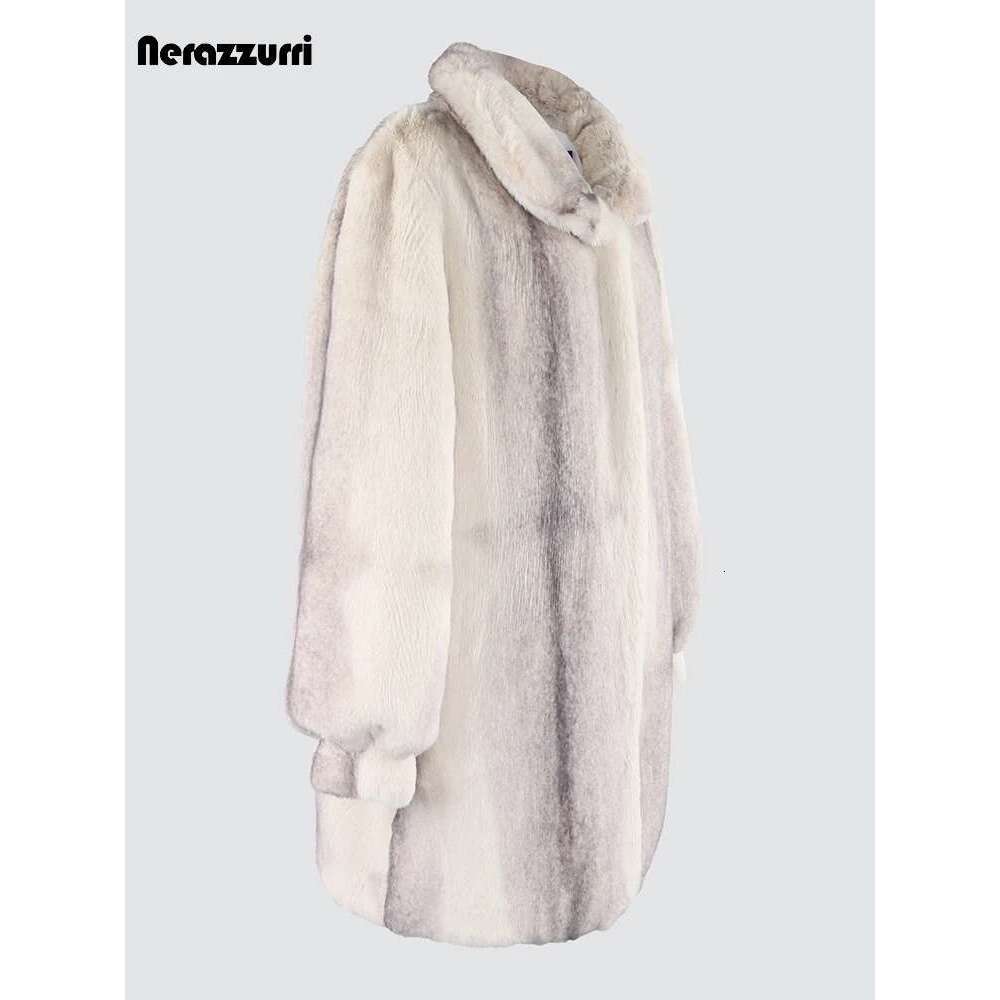 Nerazzurri Winter Colorful Thick Warm Gradient Faux Fur Coat Women Long Sleeve Loose Stylish Elegant Fluffy Jacket 2023