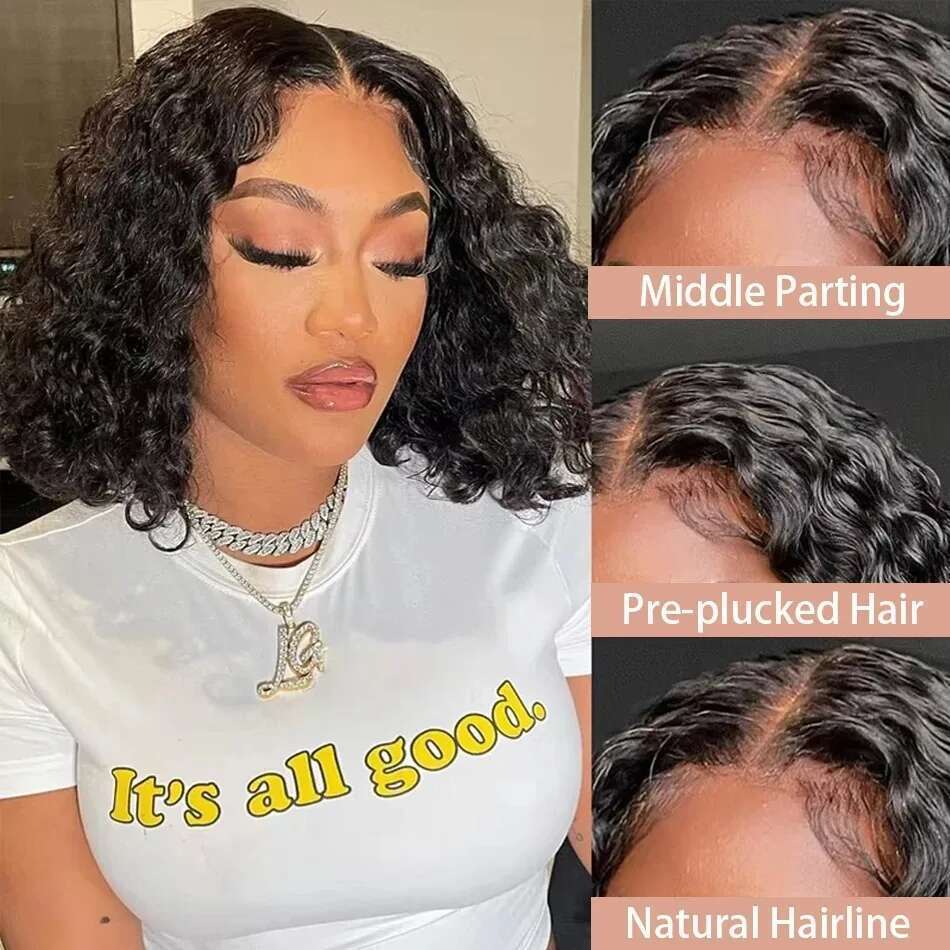 16 Inch Curly Short Bob 13x6 HD Frontal Human Hair Deep Wave 13x4 Transparent Lace Front Wigs 6x6 Closure Wig 250%