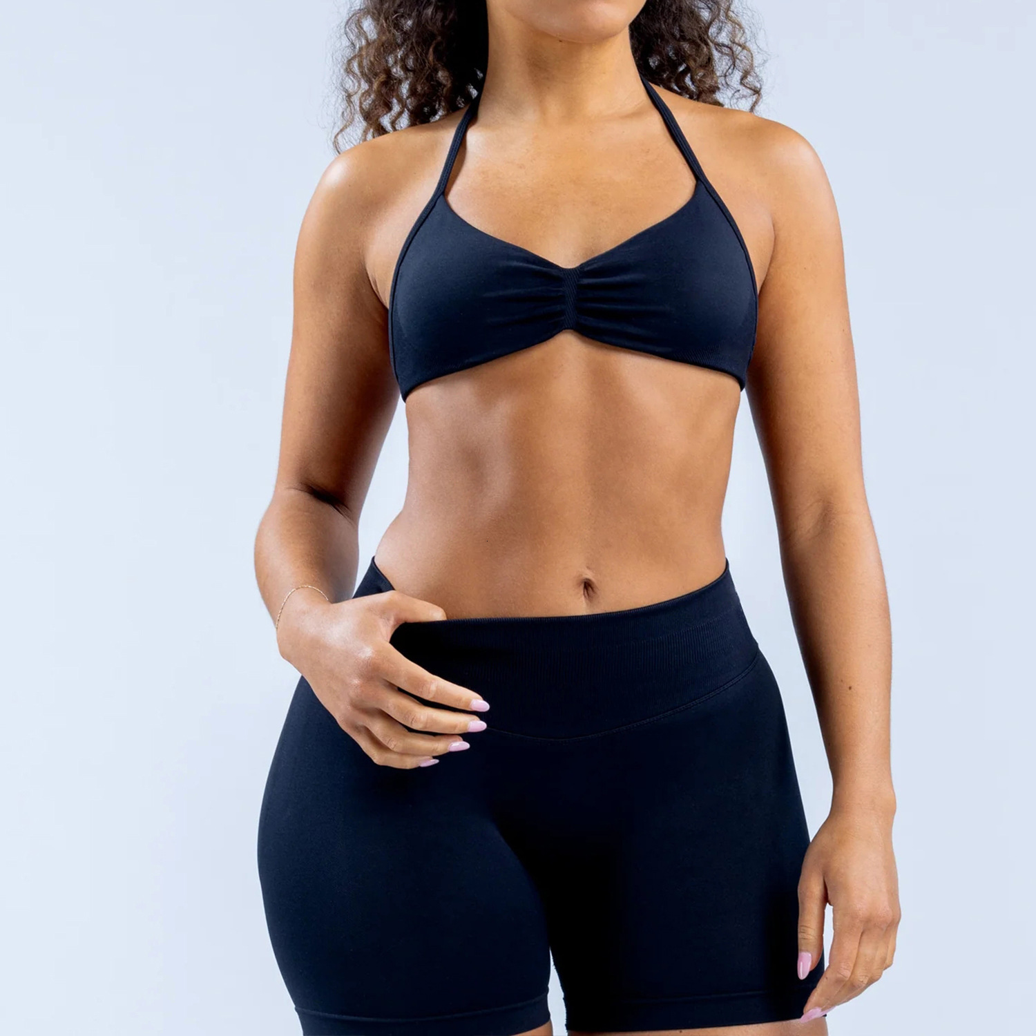 High elasticity matte nylon seamless yoga halter beautiful back bra, women's sports bra