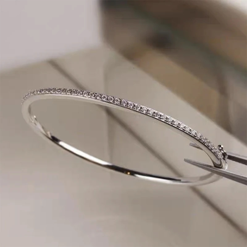 Quality Pure 925 Sterling Silver Jewelry For Women Gold Bangle Move Diamond Bangle Wedding Jewelry Around Rivet 6cm Bangle 250515