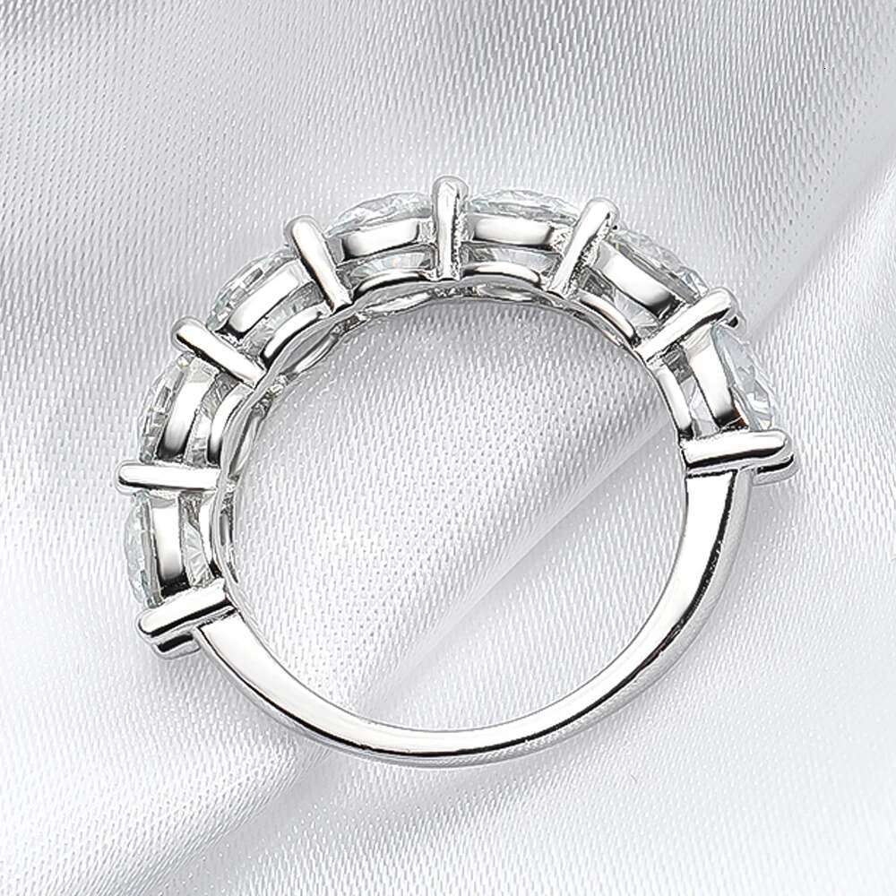 COSFIX 5mm 6.5mm 7 Stones D Color Full Moissanite Row Rings S925 Sterling Silver Plated Pt950 Light Luxury Simple Jewelry