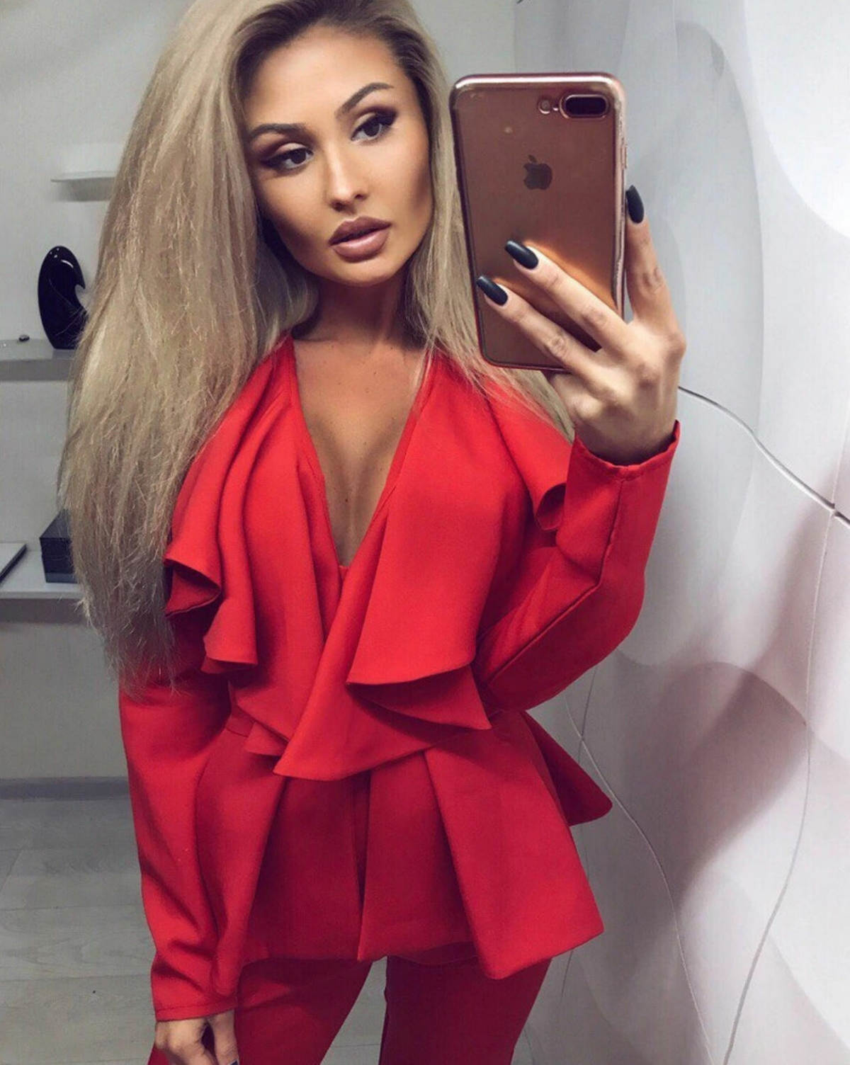Red Mother Of The Bride Dress V Neck Long Sleeve Pleats Blazer Sets Customized 2 Pieces Women Pants Suits