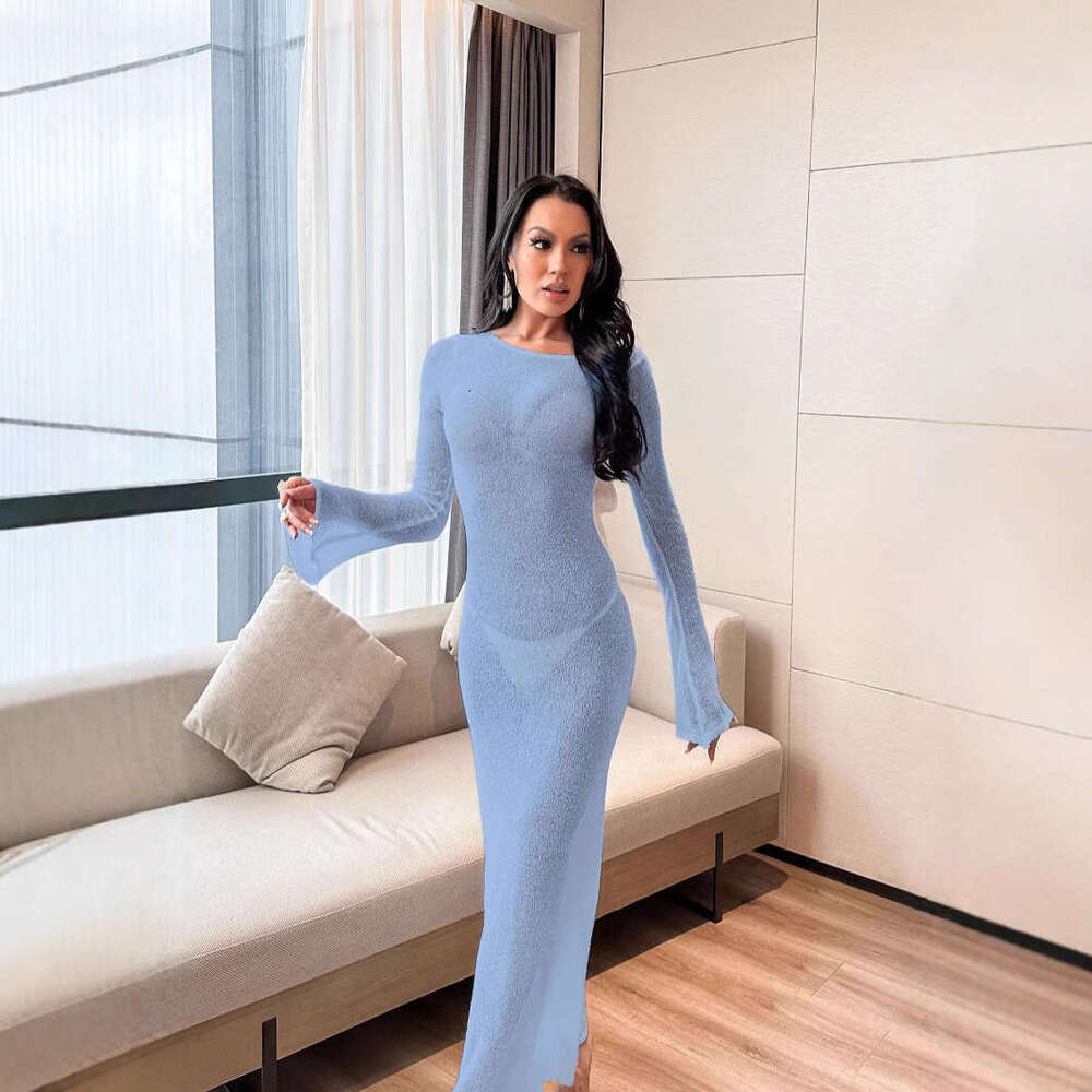 Halter Dress New Beach Sunscreen Hoodie Long Sleeve Sexy Backless Skirt Women S Summer Dress Maxi Dress