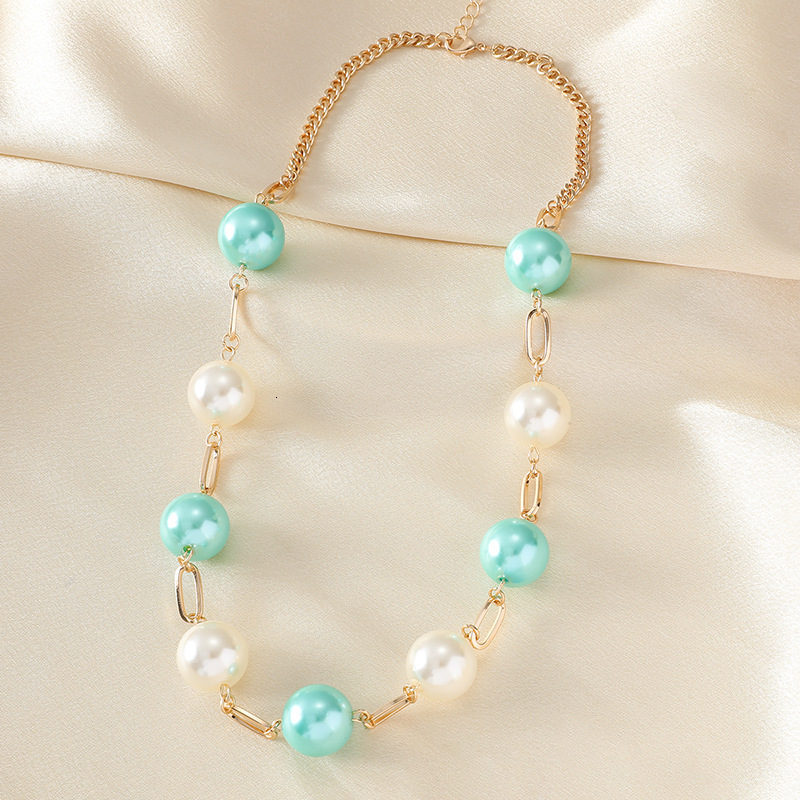 New colored long necklace, high-end feel, color preservation, light sweater, pearl chain