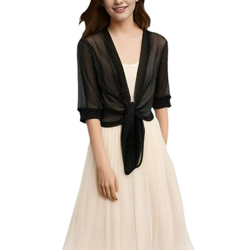 K779 Summer gold and silver silk women's cardigan with mesh cape, large size lace and waistcoat, sun protection cape, air conditioning shirt