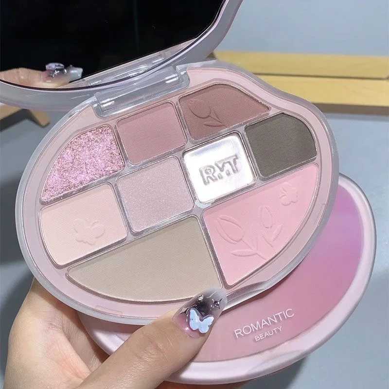 ROMANTIC BEAUTY Highlight Face Palette Comprehensive Palette 9 Color Eye Shadow Brightening Powder Blusher W250520