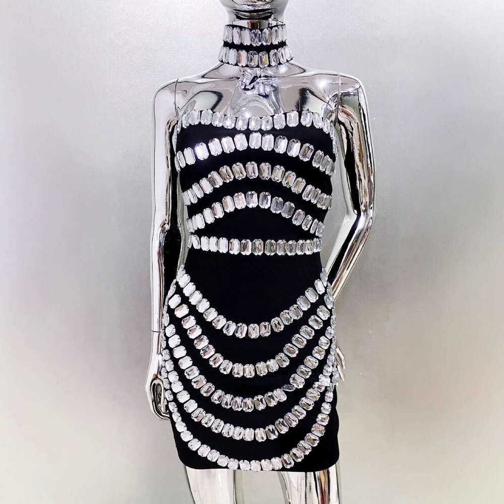 Halter Dress Luxury Rhinestone Personalized Neck Chain Strapless Tight Bandage Dress Fashionable And Spicy Party Dress Maxi Dress