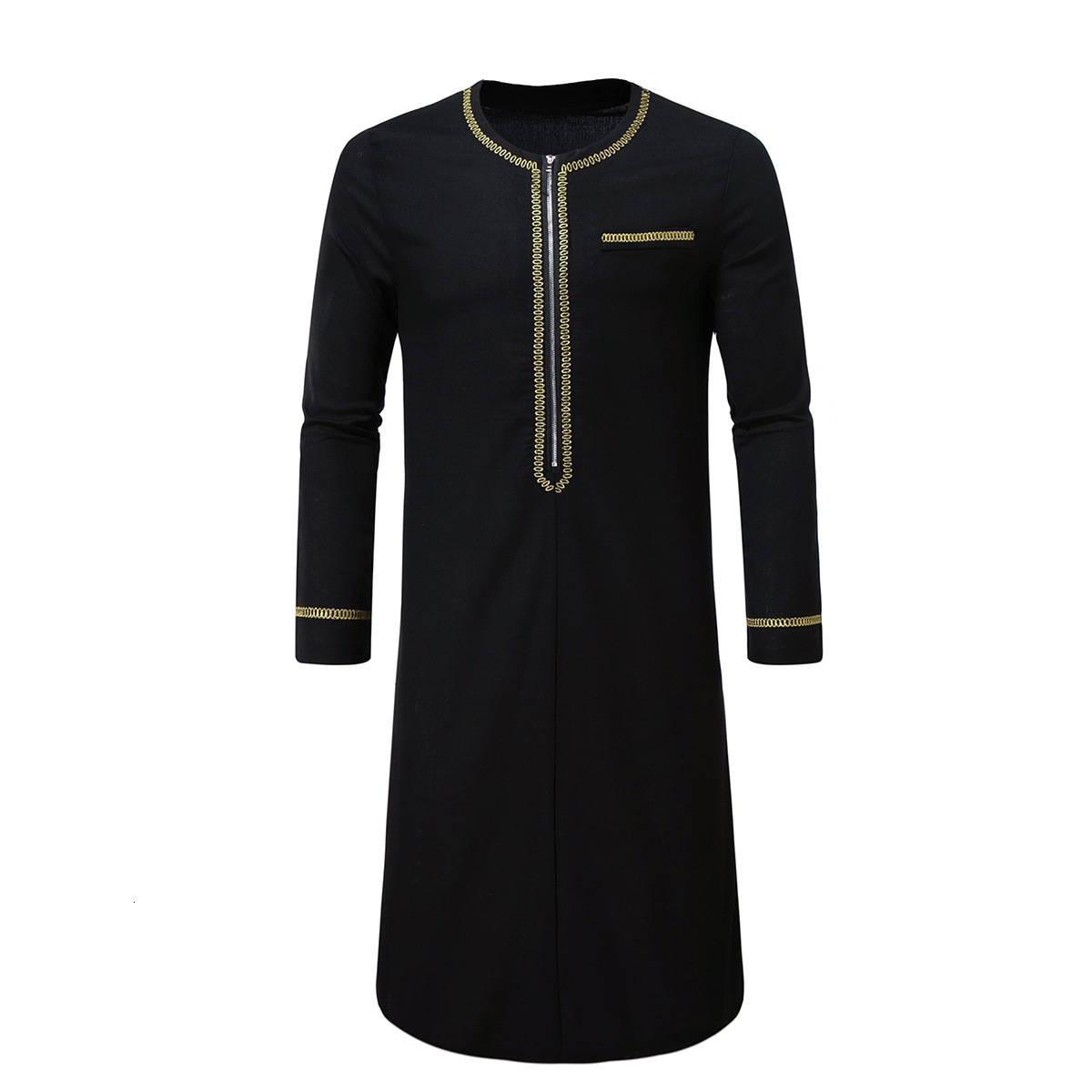 2025 New Muslim Arab Robe Men's Embroidered Fashion Casual Round Neck Ethnic Clothing