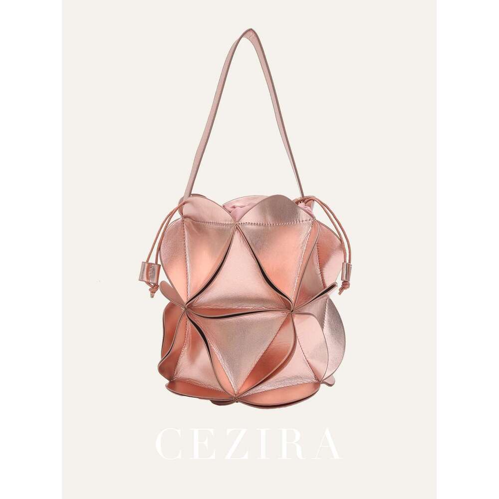 Fashionable Metallic PU Vegan Leather Shoulder Bag Women Flower Petal Patchwork Bucket Sweet Ladies Handbags Cross body
