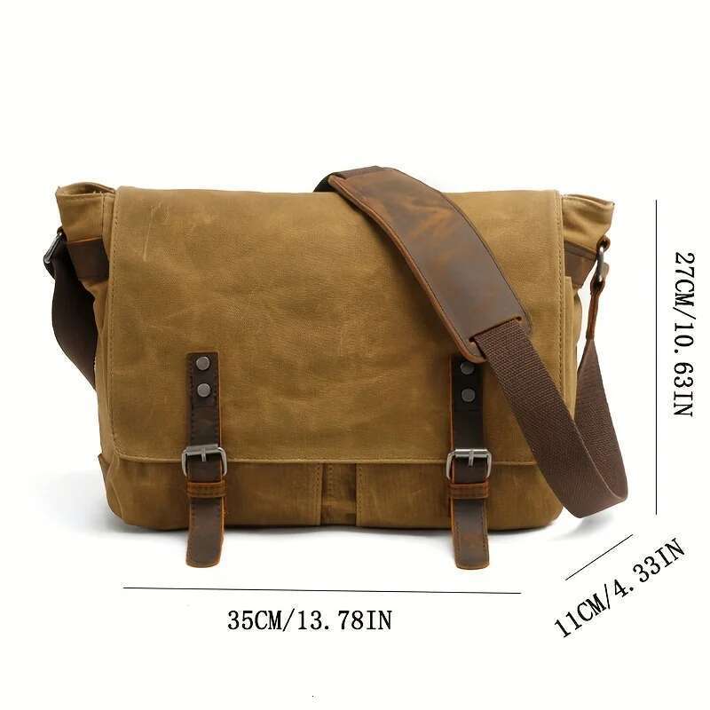 Vintage Shoulder Casual Slant Span Men's Waxed Waterproof Canvas Computer With Mad Horse Messenger Bag