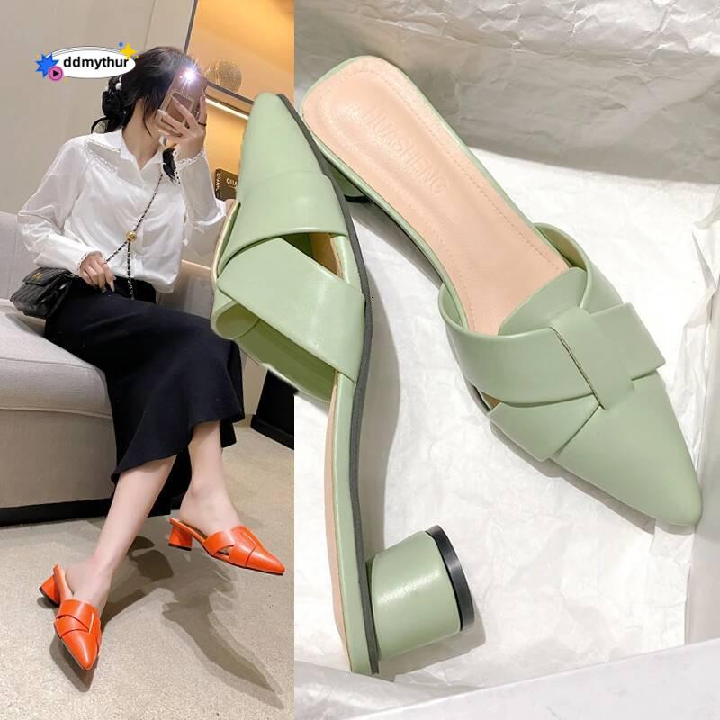 Summer Riband Decoration Slippers Fashion Quality Round Heel Shoes Casual Sweet High Heels Plus Size 42 Women Sandals ddmythur