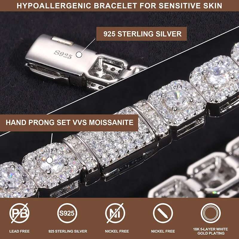 TUHE Unisex Cuban Chain Men Bracelet 925 6mm Width Chain Bracelet Moissanite For Men Hip Hop Jewelry Gift Stock delivery