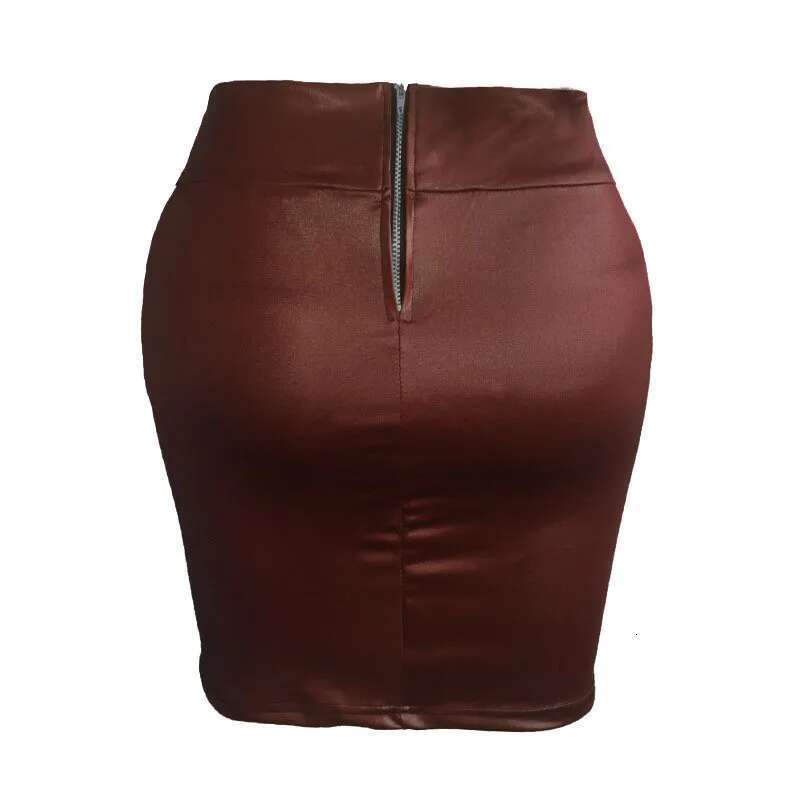 Women Mini Solid Color High Waist Slim Fit Skinny Matte Faux Leather Cozy Commuter Bodycon Skirt Streetwear