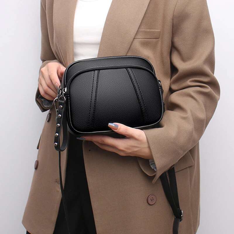 Solid Color Fashionable Rivet Zipper Women's Mobile Phone Simple Soft Leather Shoulder Crossbody Small Square Bag Handbag