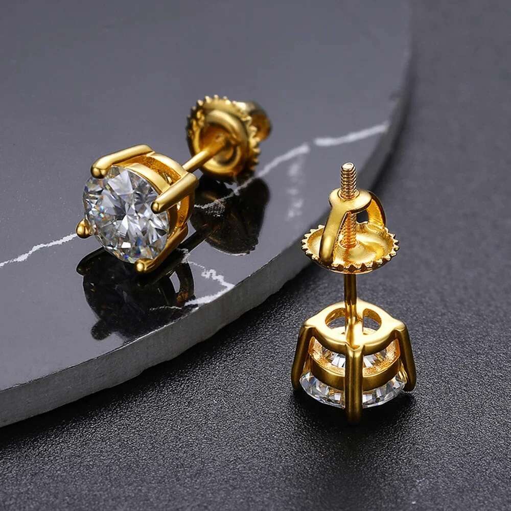 18K Gold Plated 0.1-5CT Moissanite Studs Earrings for Women Men 925 Sterling Silver Screw Back Earring Wedding Jewelry With GRA