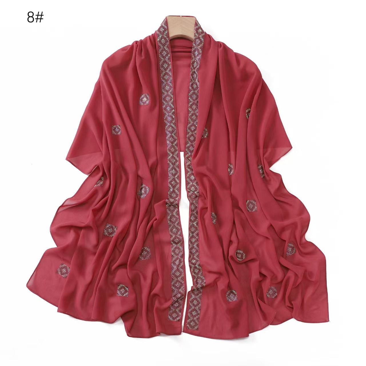 T758 pink diamond hot diamond pure color chiffon long scarf boutique Czech diamond scarf headscarf scarf ladies shawl