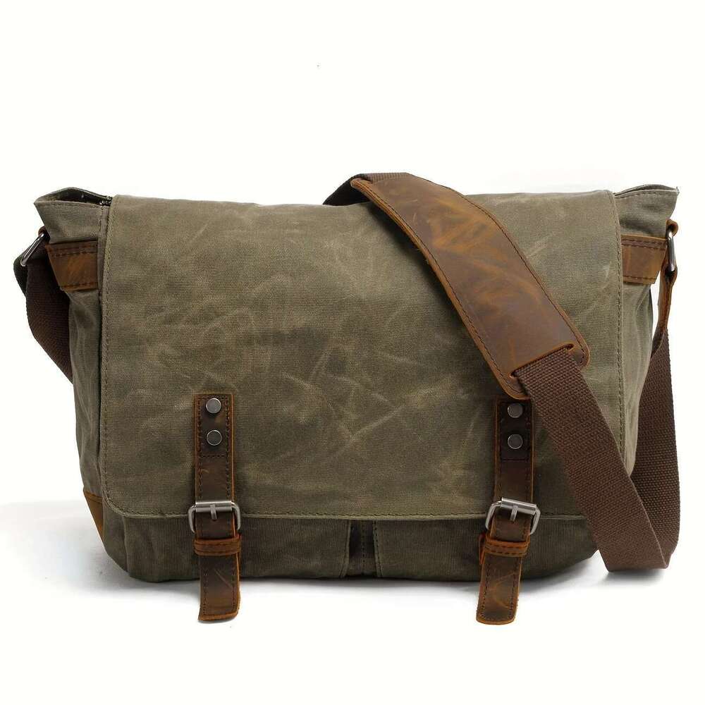Vintage Shoulder Casual Slant Span Men's Waxed Waterproof Canvas Computer With Mad Horse Messenger Bag