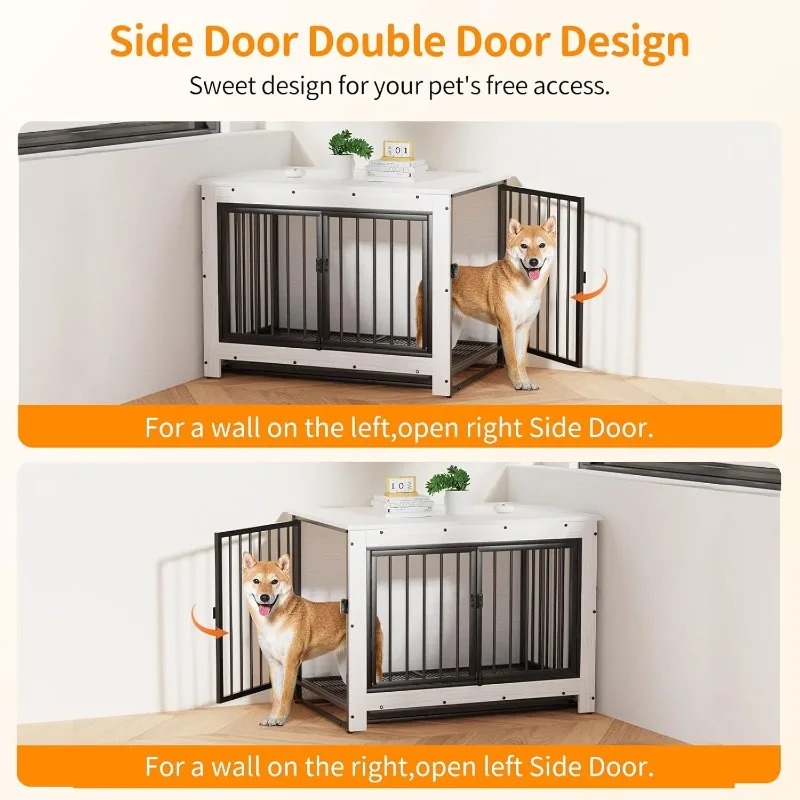Table for Medium and Large Dogs,Wooden Cage Kennel Furniture Indoor, Modern Dog Crate with Side Table