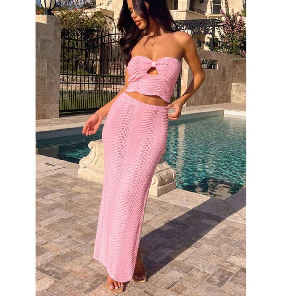 Halter Dress Wind Spring Summer New Knitted Women S Chest Sleeveless Small Strapless Spicy Girl Hip Wrapping Half Skirt Set Maxi Dress