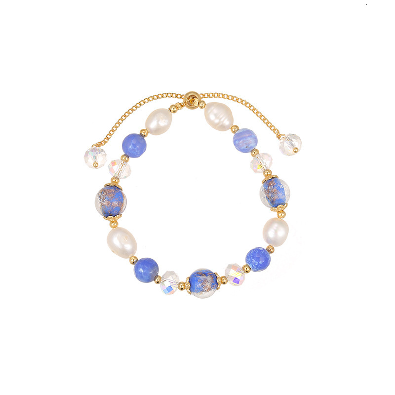 Natural Freshwater Pearl for Girls, Small Fresh Purple Blue Exquisite Crystal Bracelet