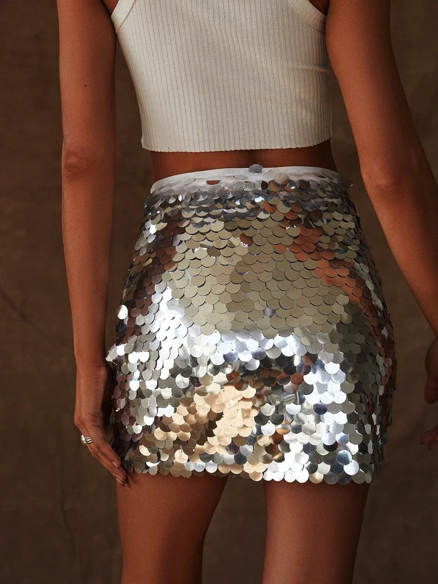Combhasaki Womens Y2K Sequined Sparkle High Waist Bodycon Short Mini Pencil Skirts Glitter Night Out Party Club Streetwear 250519CJ