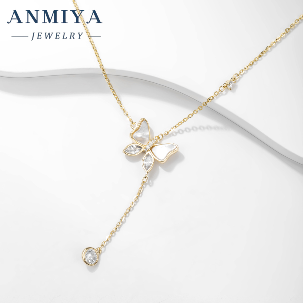 New Arrival Luxury 925 Sterling Silver Inlaid Zircon Butterfly White Shell Necklace for Women