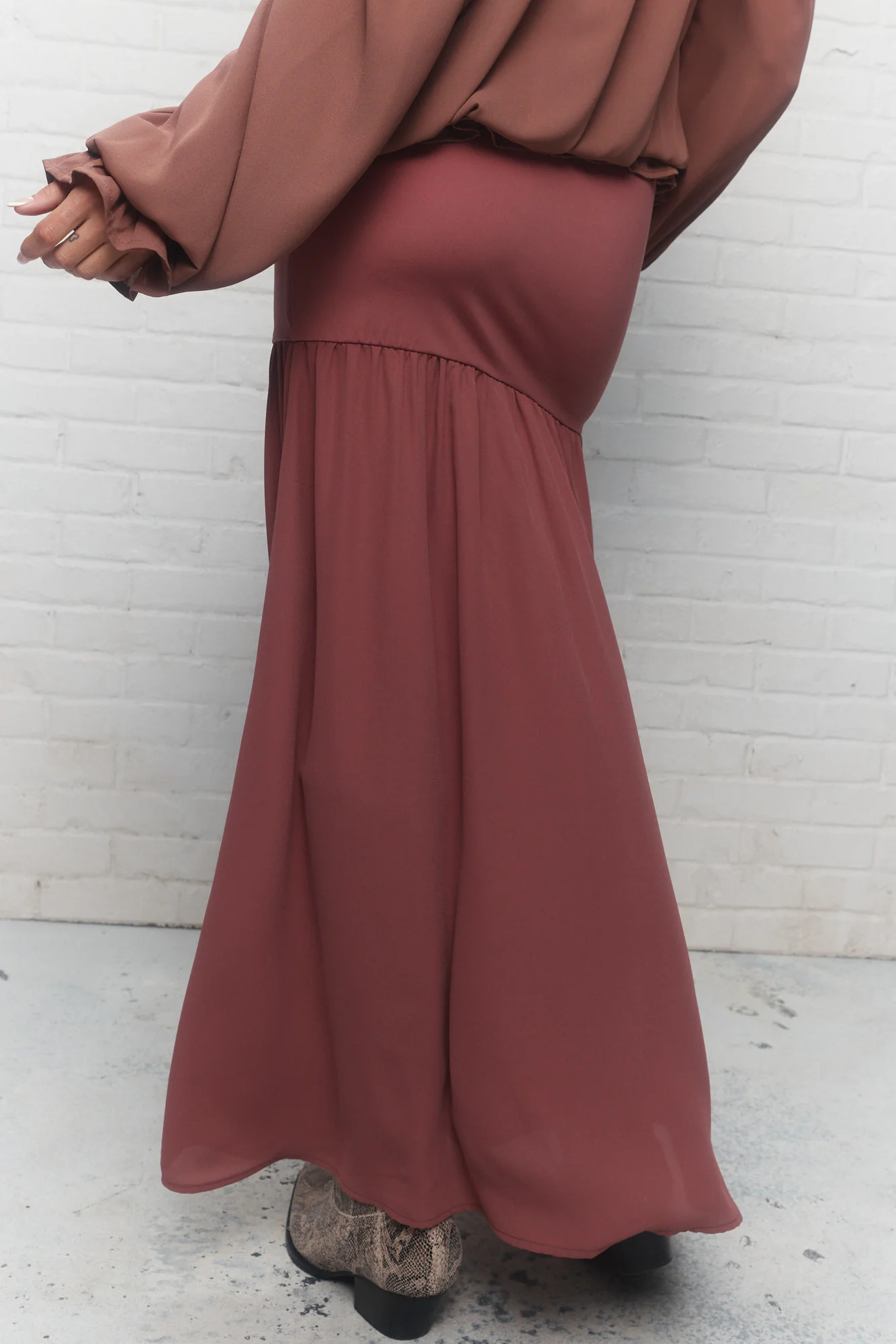 Women's Pink Stretchy Maxi Pleated Straight Skirt Long Fitted Ankle-length Casual Skirt