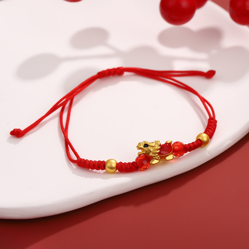 The Lucky Birthday Handmade Tortoise Handrope Year of the Loong Temple Little Red Rope Bracelet Female Handstring