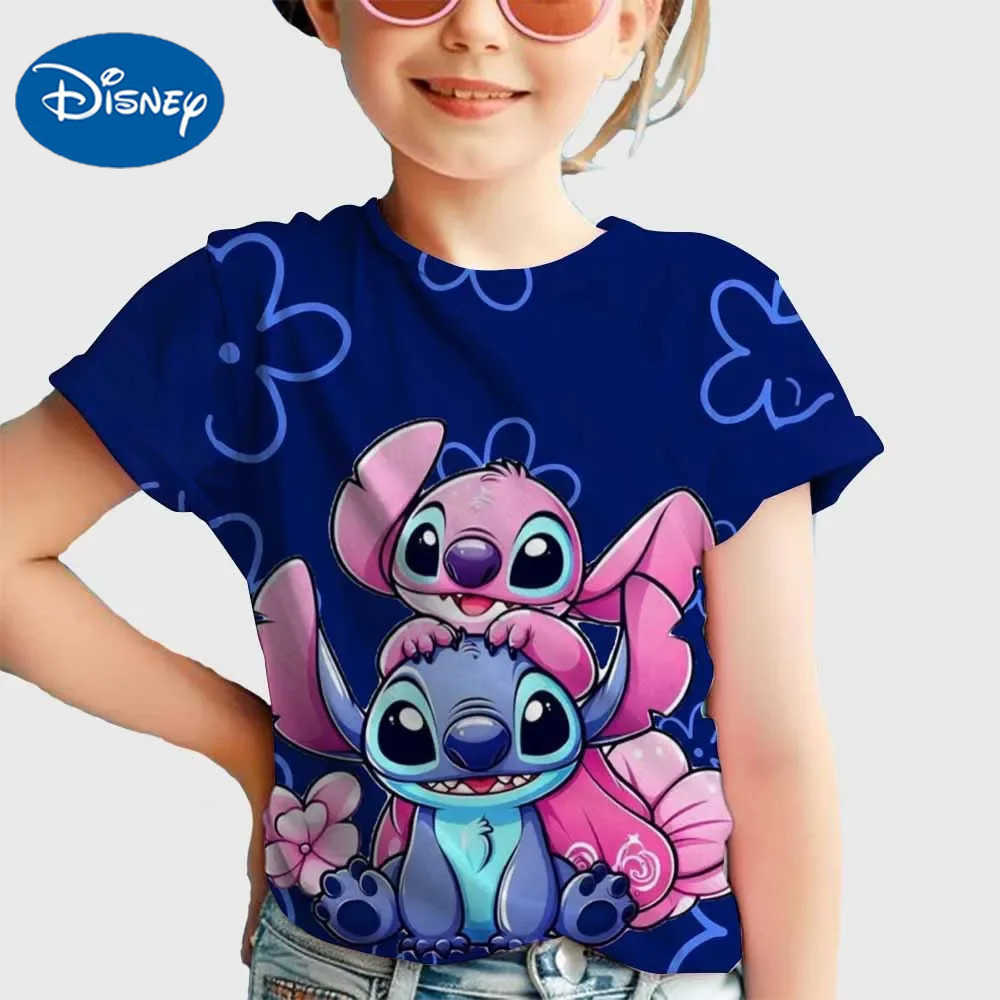 Disney 2025 Summer Disney Hot Sale Stitch 3D Print T Shirt Children Clothes Cartoons Kids T-shirts Casual Tops Tee 1-14 Years W250617