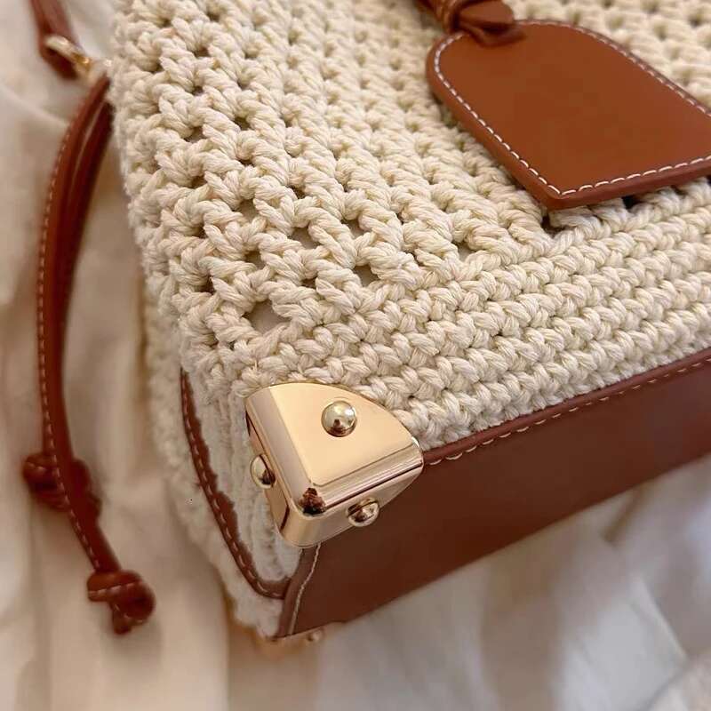 England Style Mini Bucket Bags For Women Designer Handbag Purses 2024 New In Polyester Rope Braided Hollow Cloth Shoulder