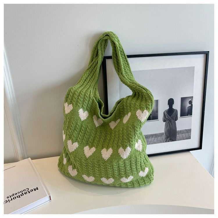 Knitted Love Tote Bag Early Autumn New Small Fresh Simple Fashion Knitted Bag Personalized Western Shoulder Bag