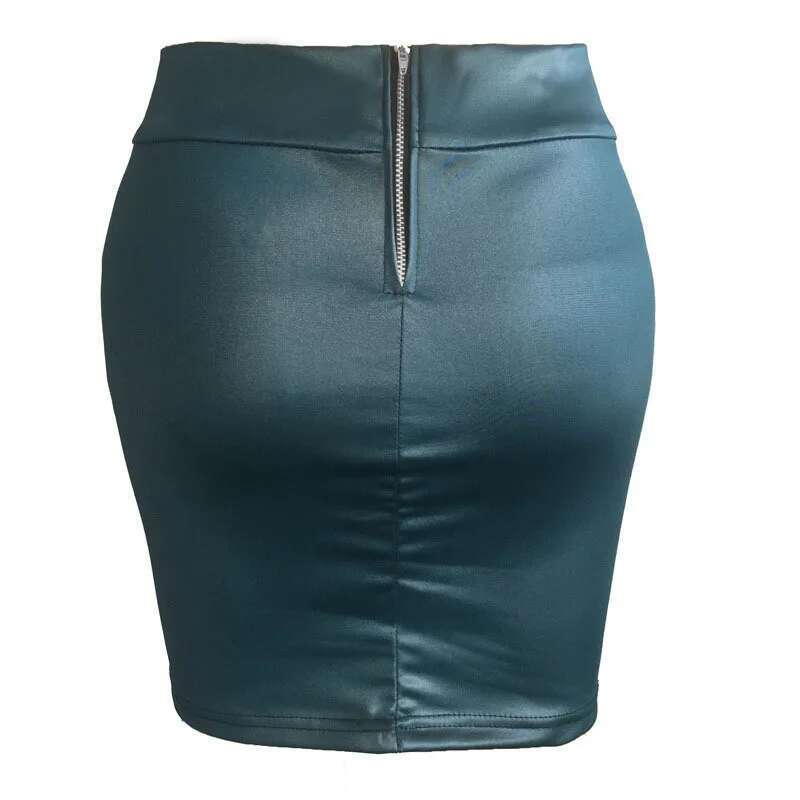 Women Mini Solid Color High Waist Slim Fit Skinny Matte Faux Leather Cozy Commuter Bodycon Skirt Streetwear