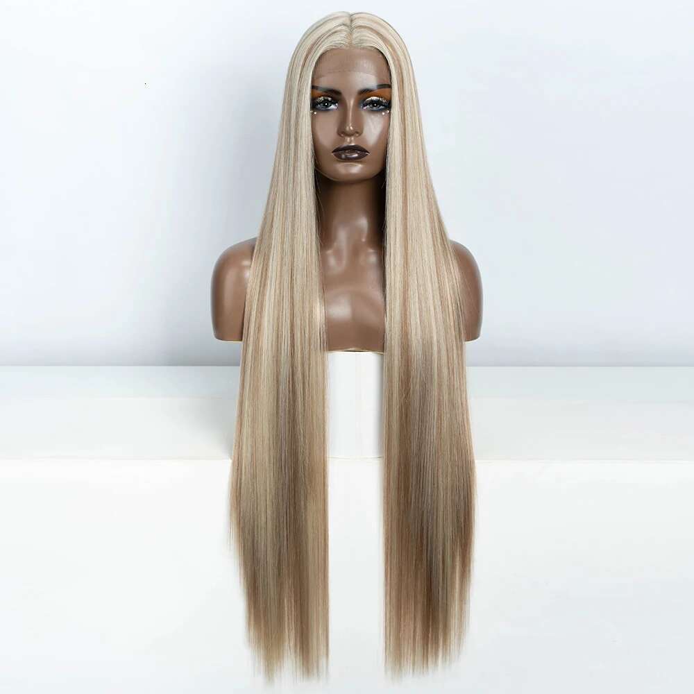 Synthetic Piano Blonde Brown Black Wigs 38 Inch Long Cosplay Straight Lace Front Wig