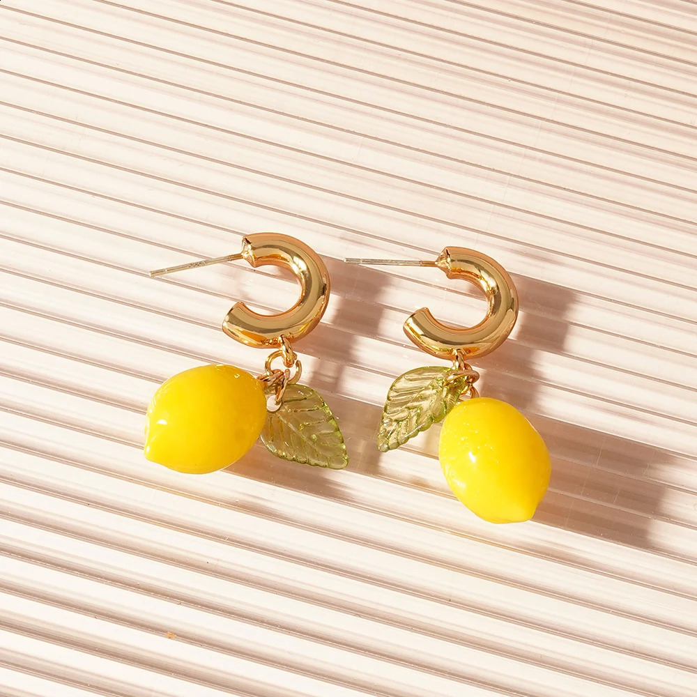 Summer Vacation Cute Yellow Lemon CC Earrings for Girls Bohemia Style Colorful Jewelry Accessory Perfect for Holiday Gift 250519