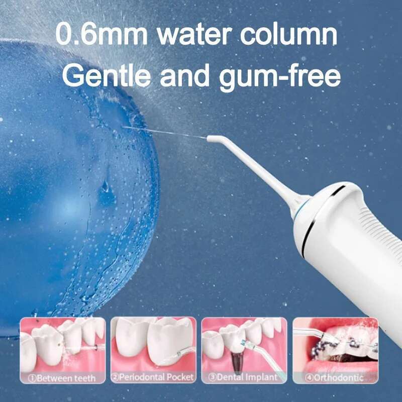 Oral Irrigator Flosser LED Display Screen Waterproof Dental Jet Floss 300ML Water Tank 6 Modes 5 Nozzles