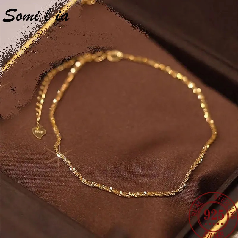 SOMILIA S925 Sterling Silver Bracelet 18K Gold Plated Sparkling Glitter Bracelet Real Money Hand Jewelry Lady Strap Holiday Gift 250520