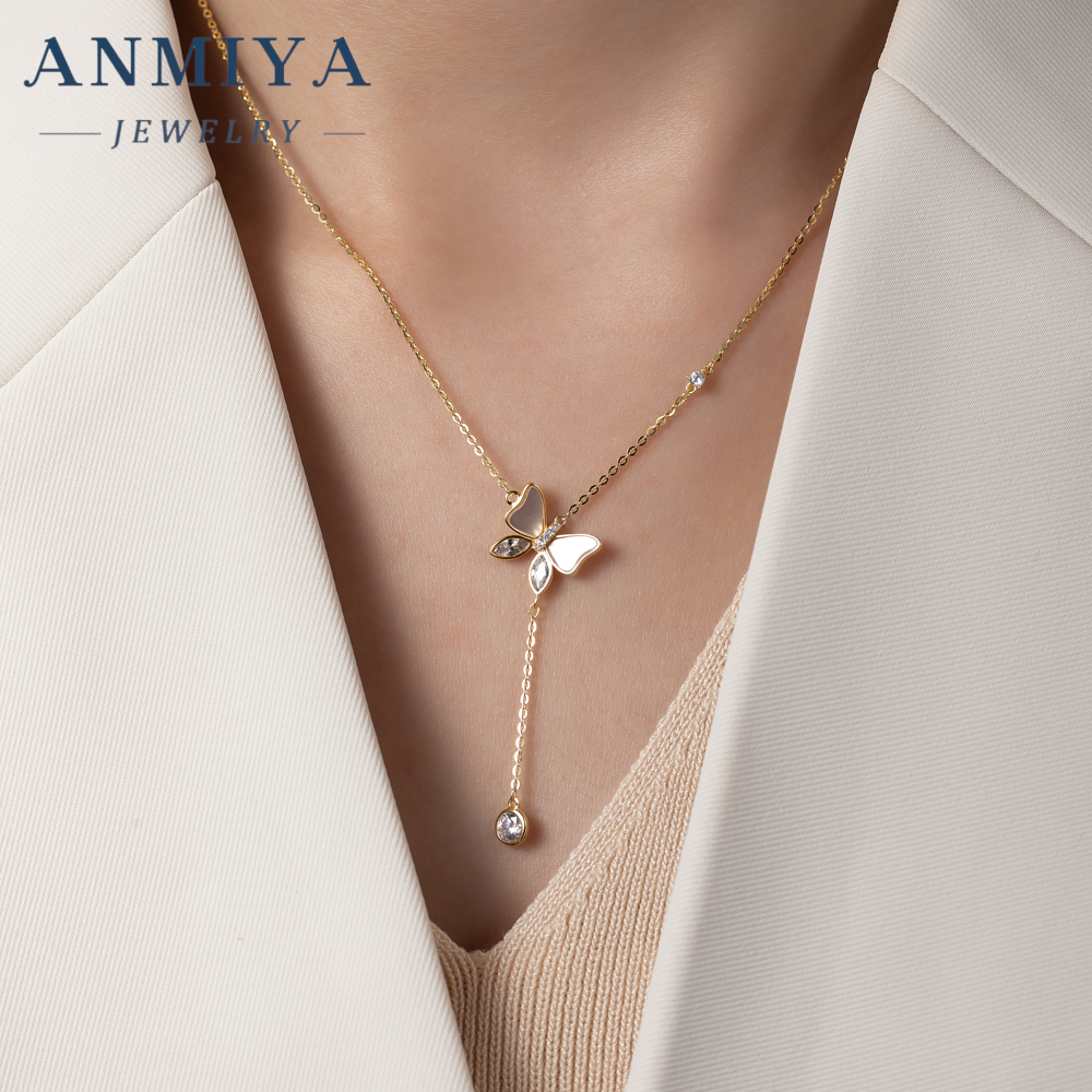 New Arrival Luxury 925 Sterling Silver Inlaid Zircon Butterfly White Shell Necklace for Women