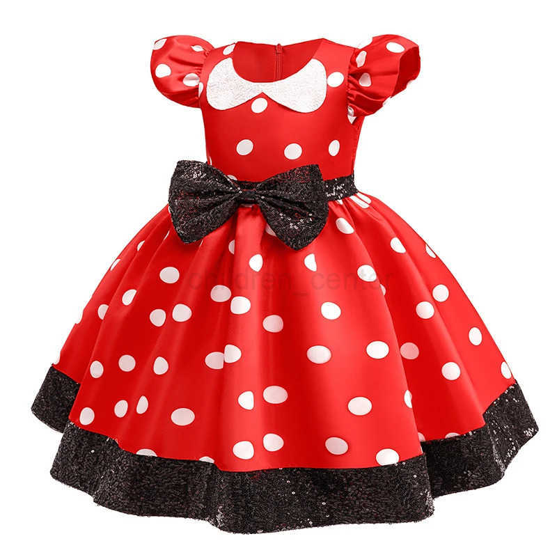 Disney New Polka Dot Bow Sequin Little Fly Sleeve Princess Dress for Girls Christmas and Halloween Cosplay Performance Costume W250520 W250520