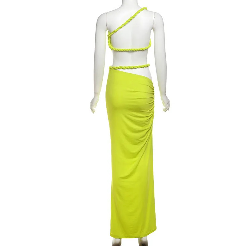 VEITCHE Sexy Two Piece Skirt Sets Women Oblique Shoulder Crop Tops And Maxi Female High elasticity Ruched 250520